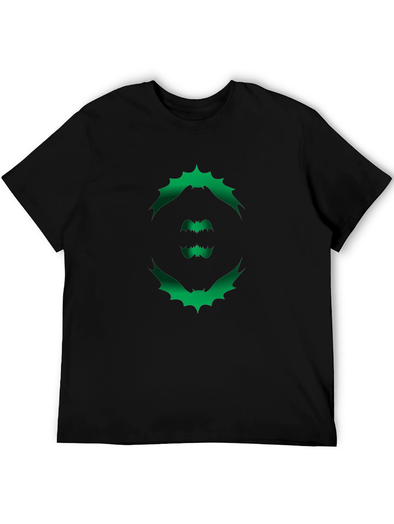 Mens Black T-Shirt with Green Bat Graphic