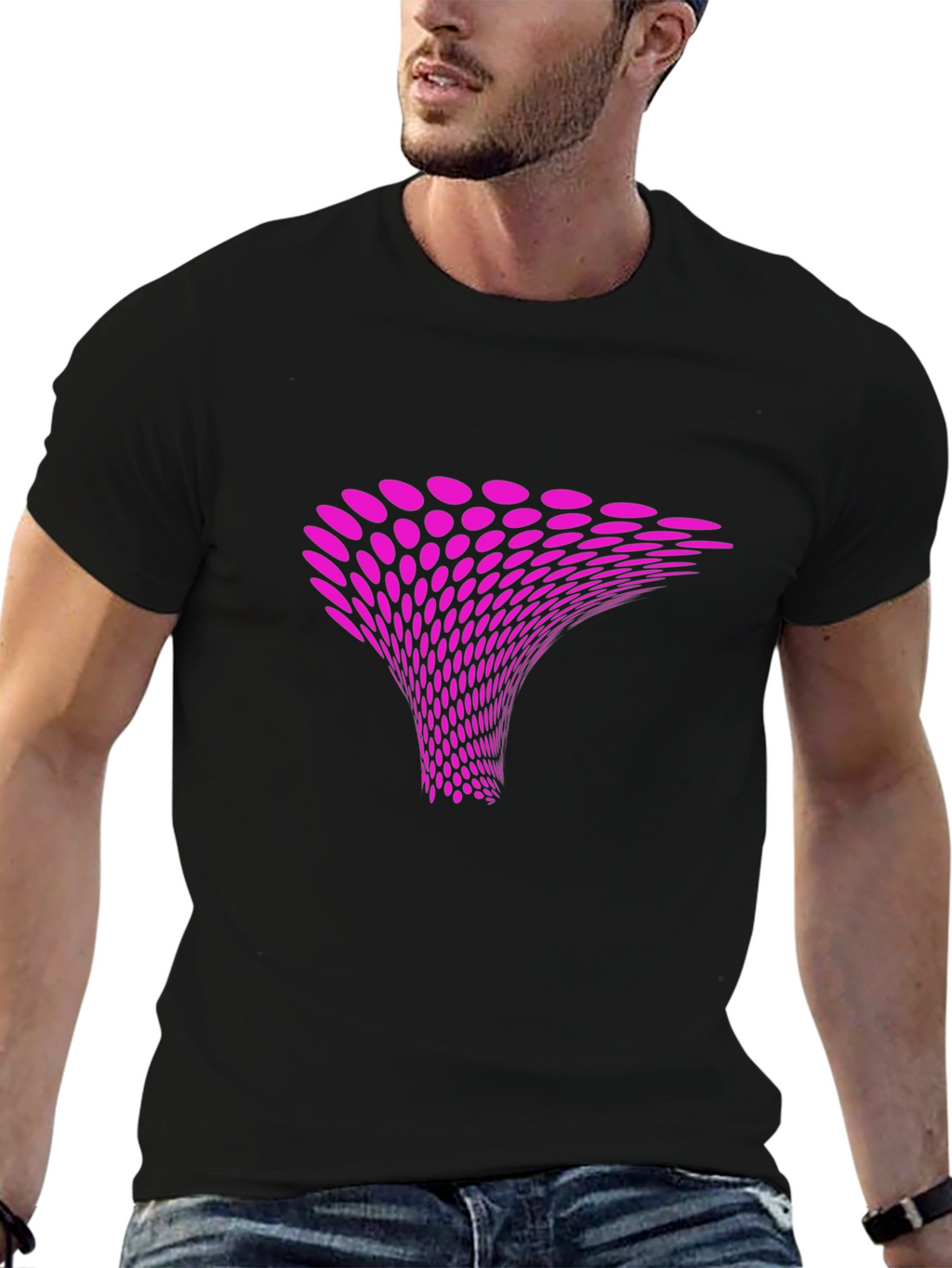 Abstract Pink Vortex Graphic Black T-Shirt