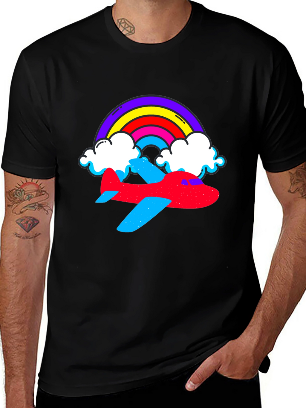 Rainbow Airplane Graphic Tee - Black