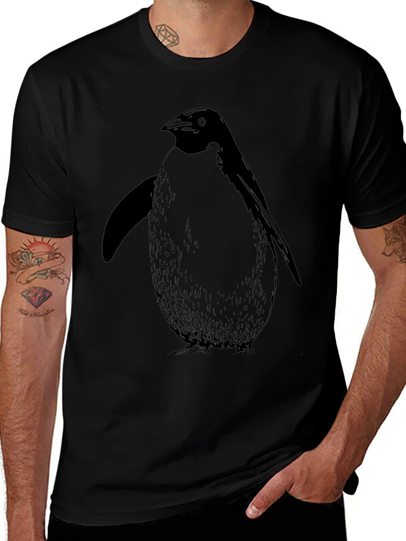 Mens Black Penguin Graphic Tee - Casual Style