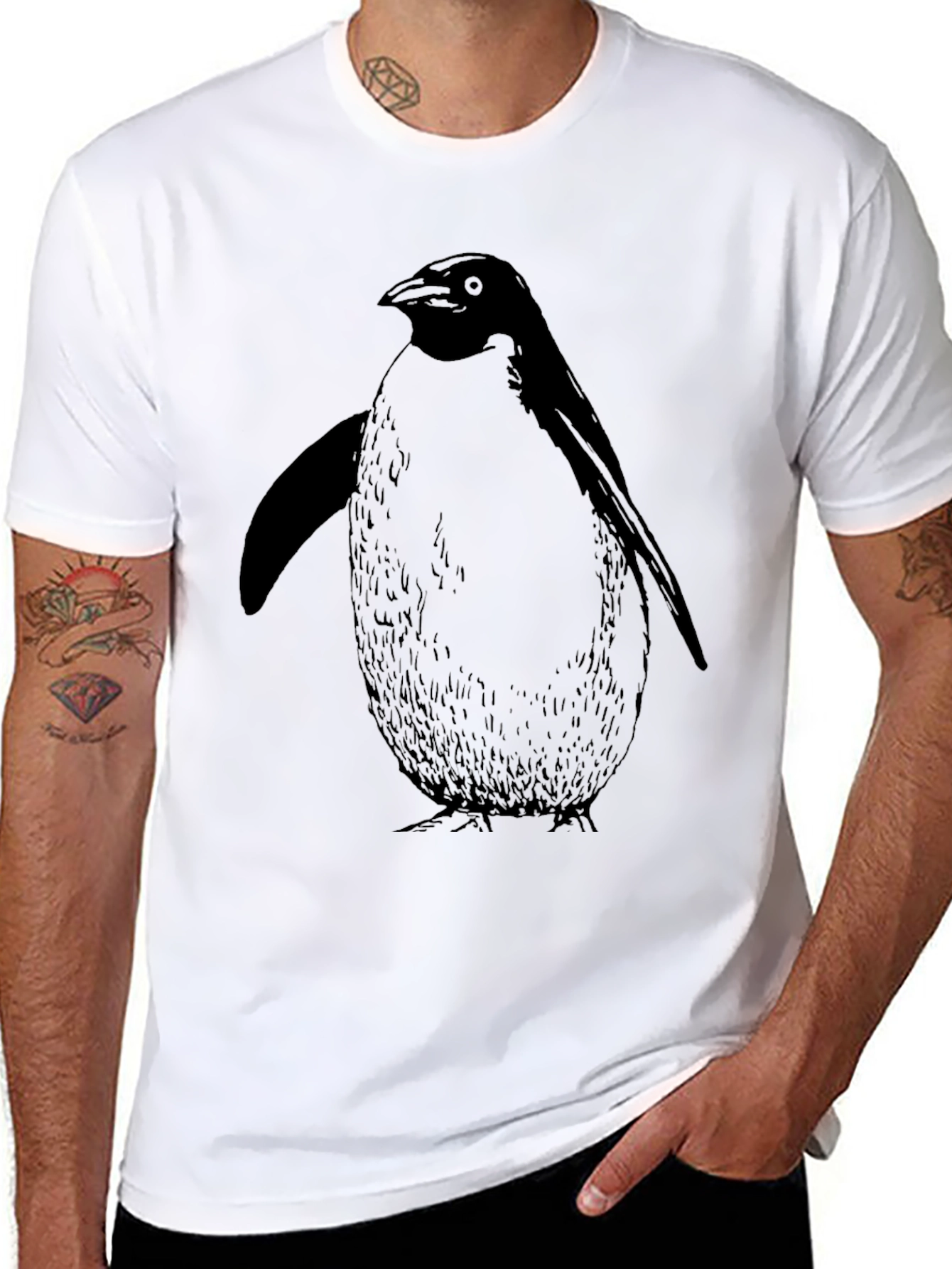 Mens Black Penguin Graphic Tee - Casual Style