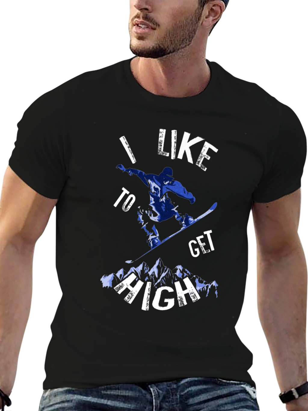 I Like To Get High Snowboarding Black Tee