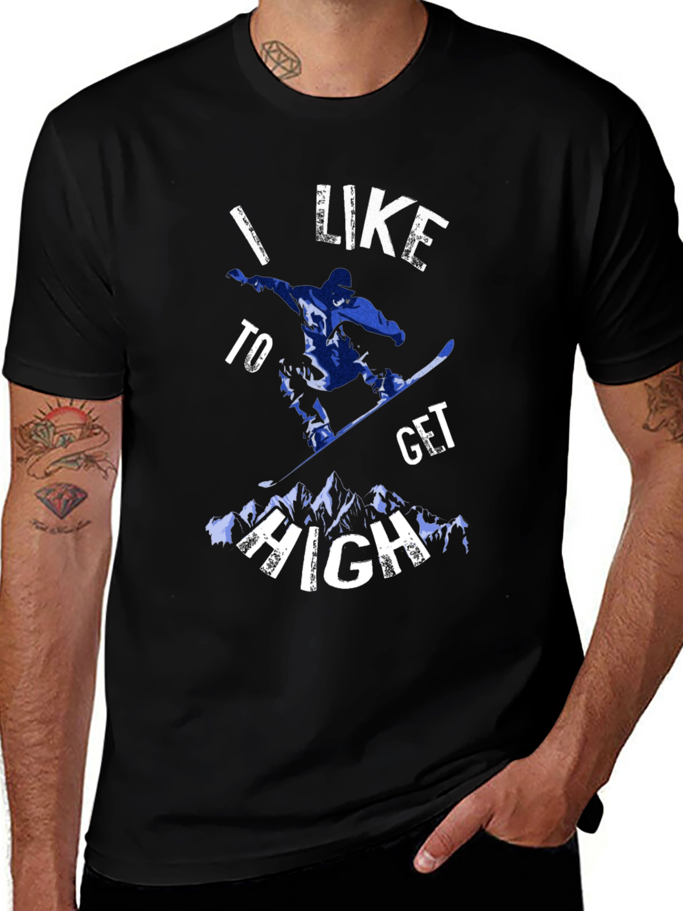 I Like To Get High Snowboarding Black Tee