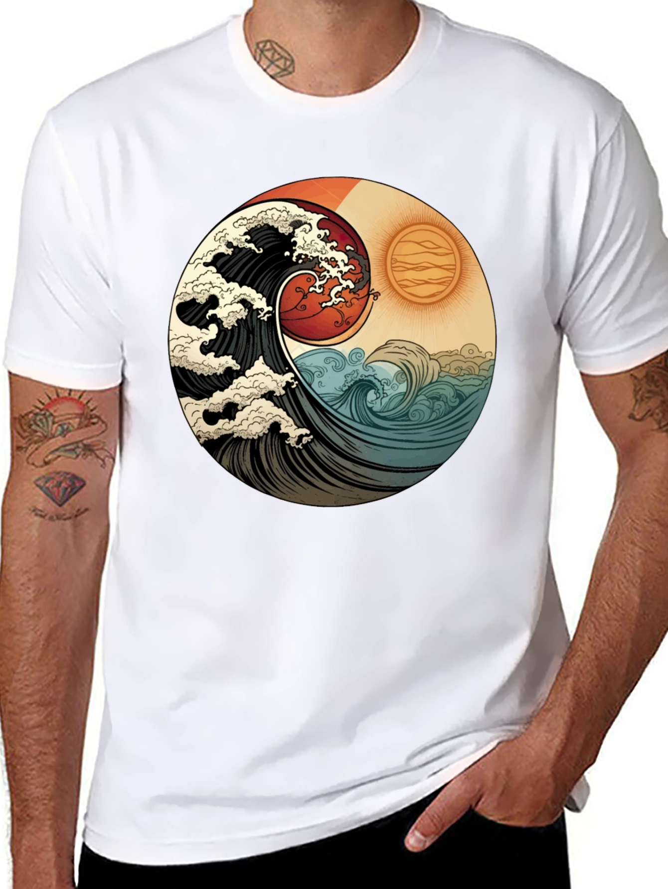 Yin Yang Wave Graphic Tee - Black