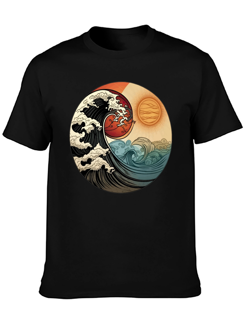 Yin Yang Wave Graphic Tee - Black