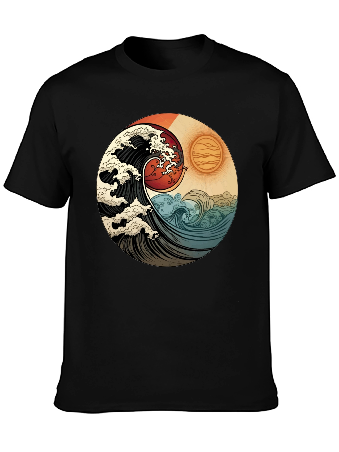 Yin Yang Wave Graphic Tee - Black