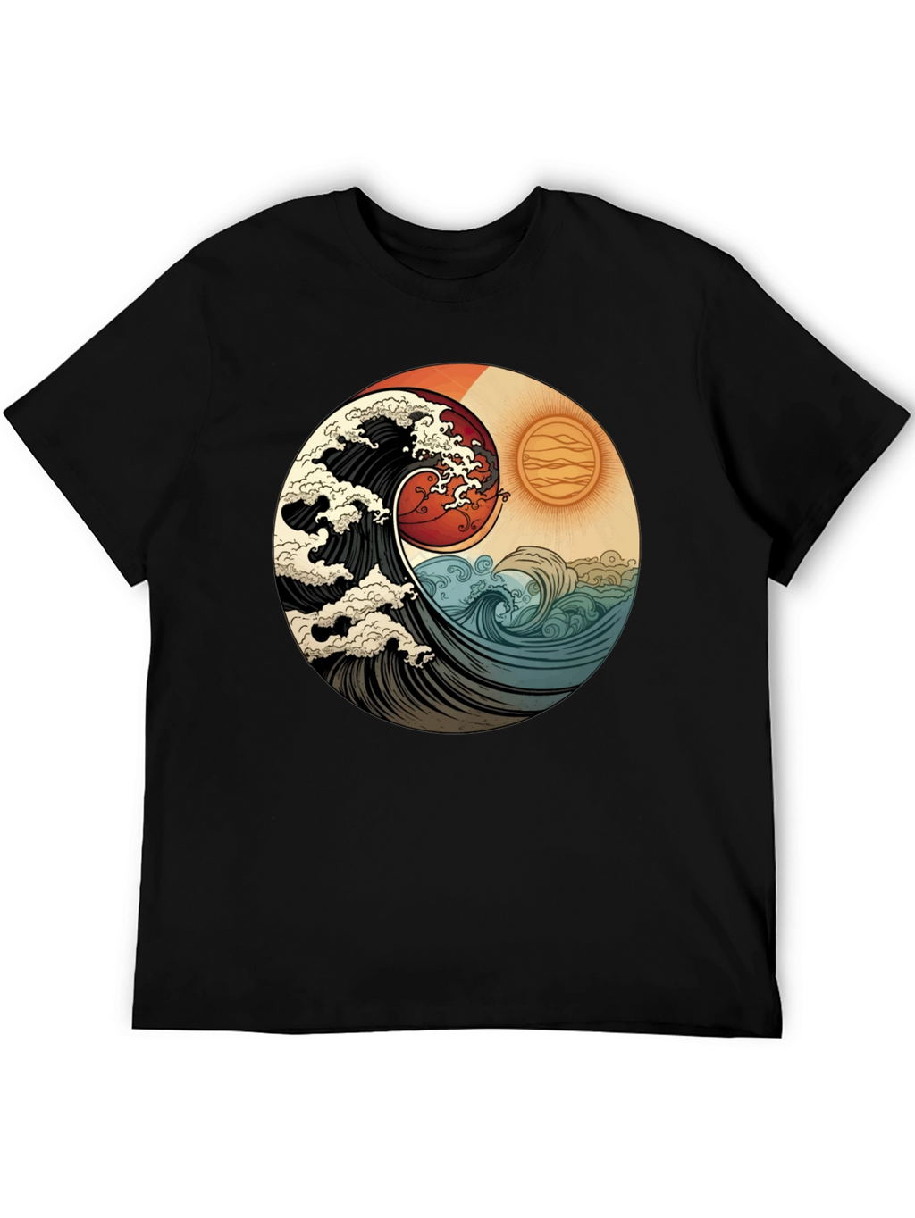 Yin Yang Wave Graphic Tee - Black