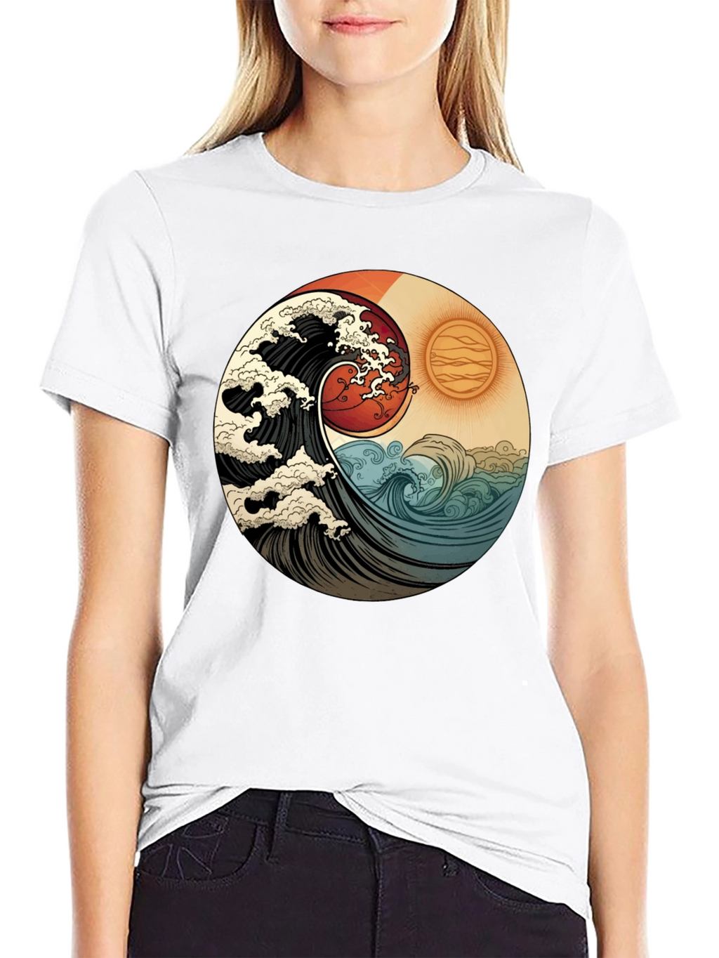 Yin Yang Wave Graphic Tee - Black