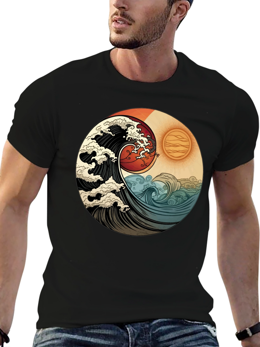Yin Yang Wave Graphic Tee - Black