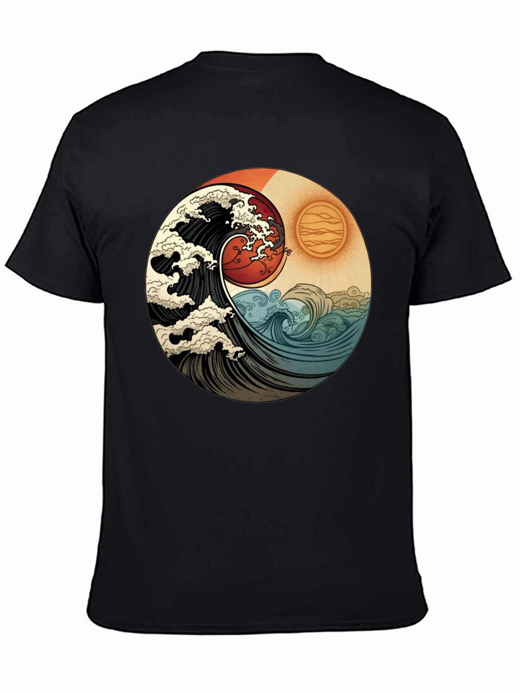 Yin Yang Wave Graphic Tee - Black