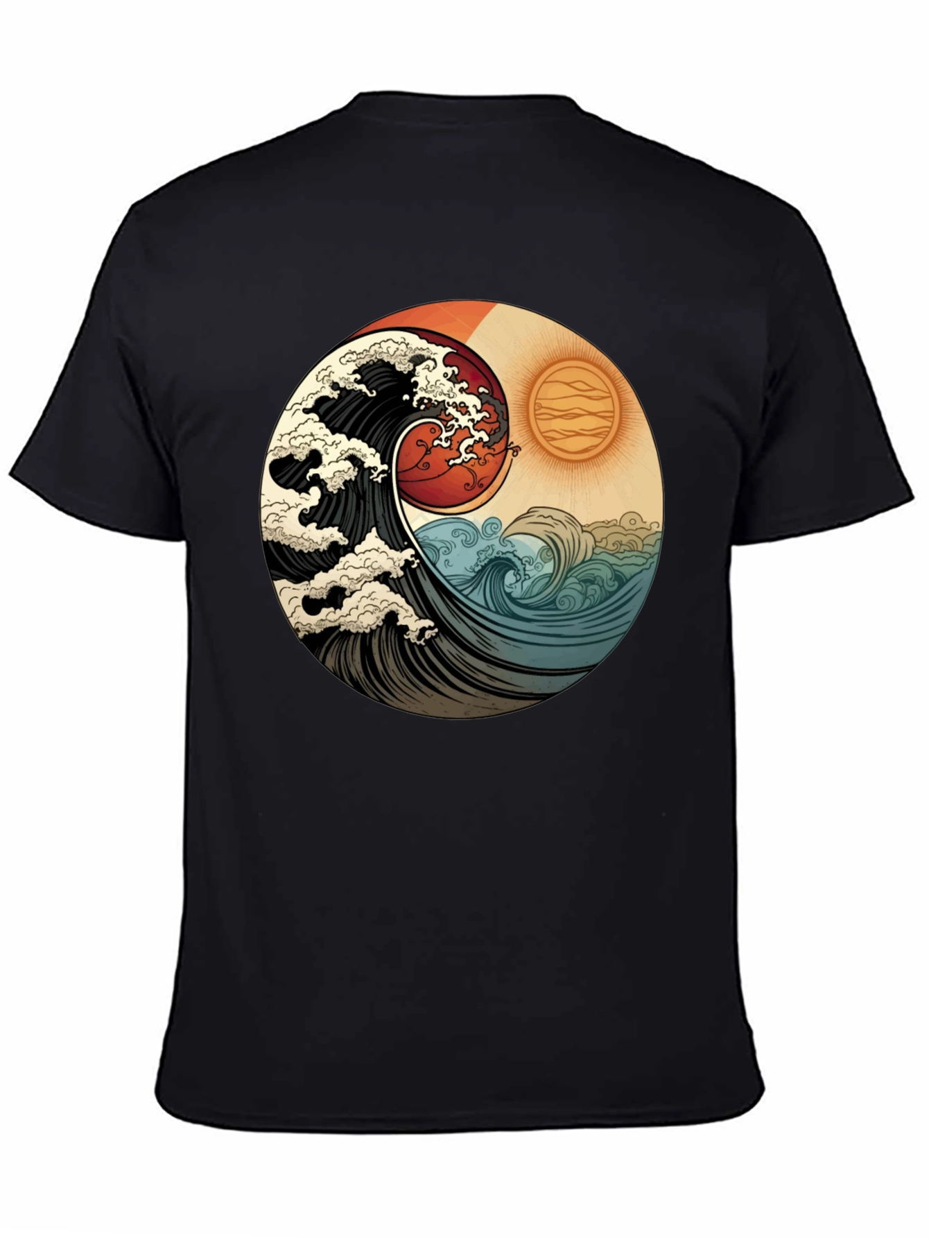 Yin Yang Wave Graphic Tee - Black