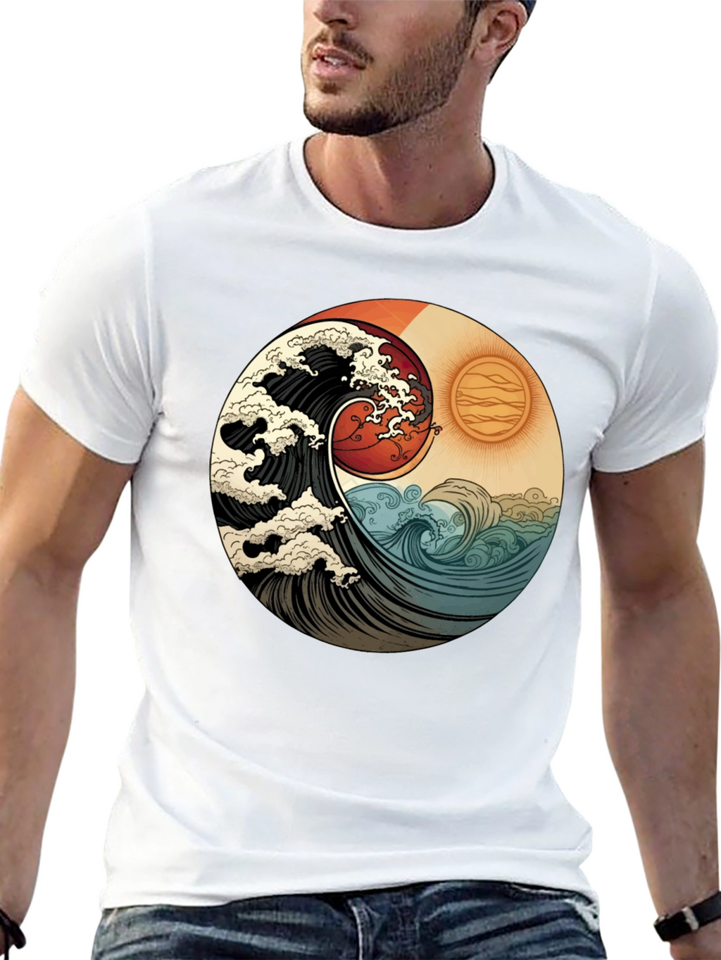 Yin Yang Wave Graphic Tee - Black