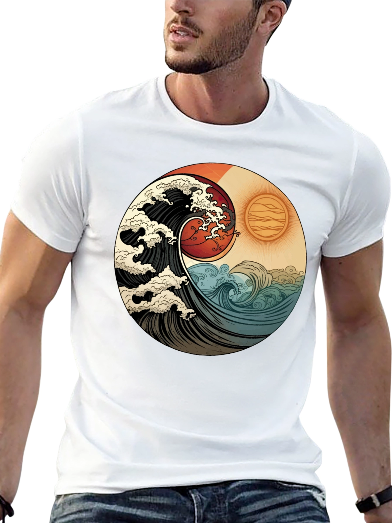 Yin Yang Wave Graphic Tee - Black