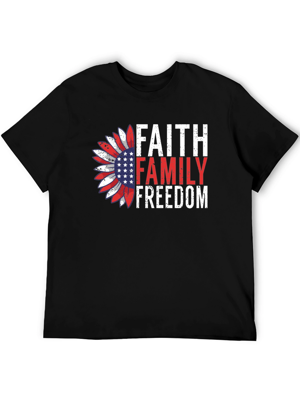 Faith Family Freedom Graphic Tee - Patriotic Sunflower Design