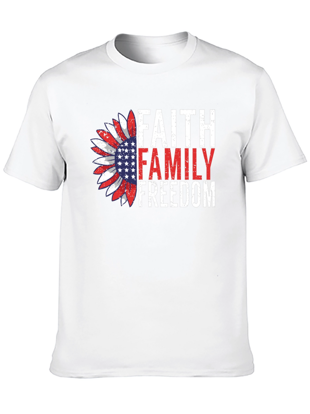 Faith Family Freedom Graphic Tee - Patriotic Sunflower Design