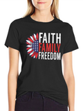 Faith Family Freedom Graphic Tee - Patriotic Sunflower Design