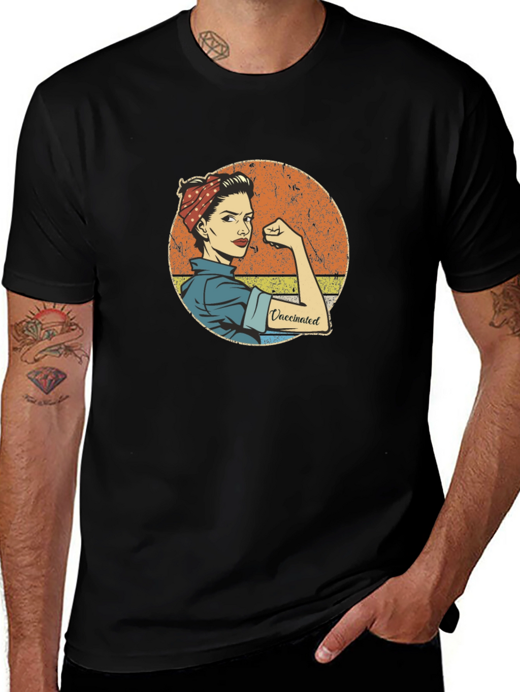 Vaccinated Rosie the Riveter Black T-Shirt