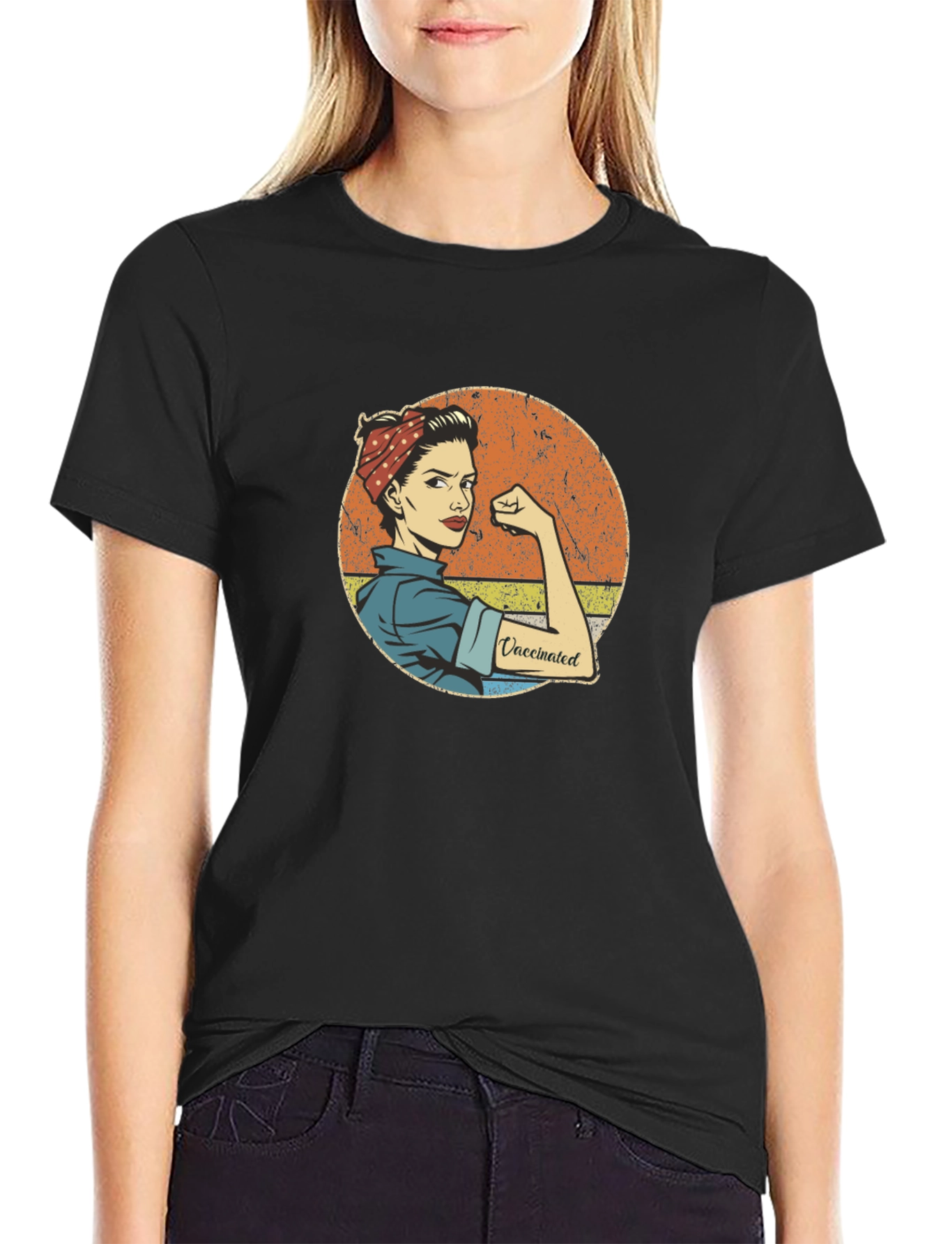 Vaccinated Rosie the Riveter Black T-Shirt