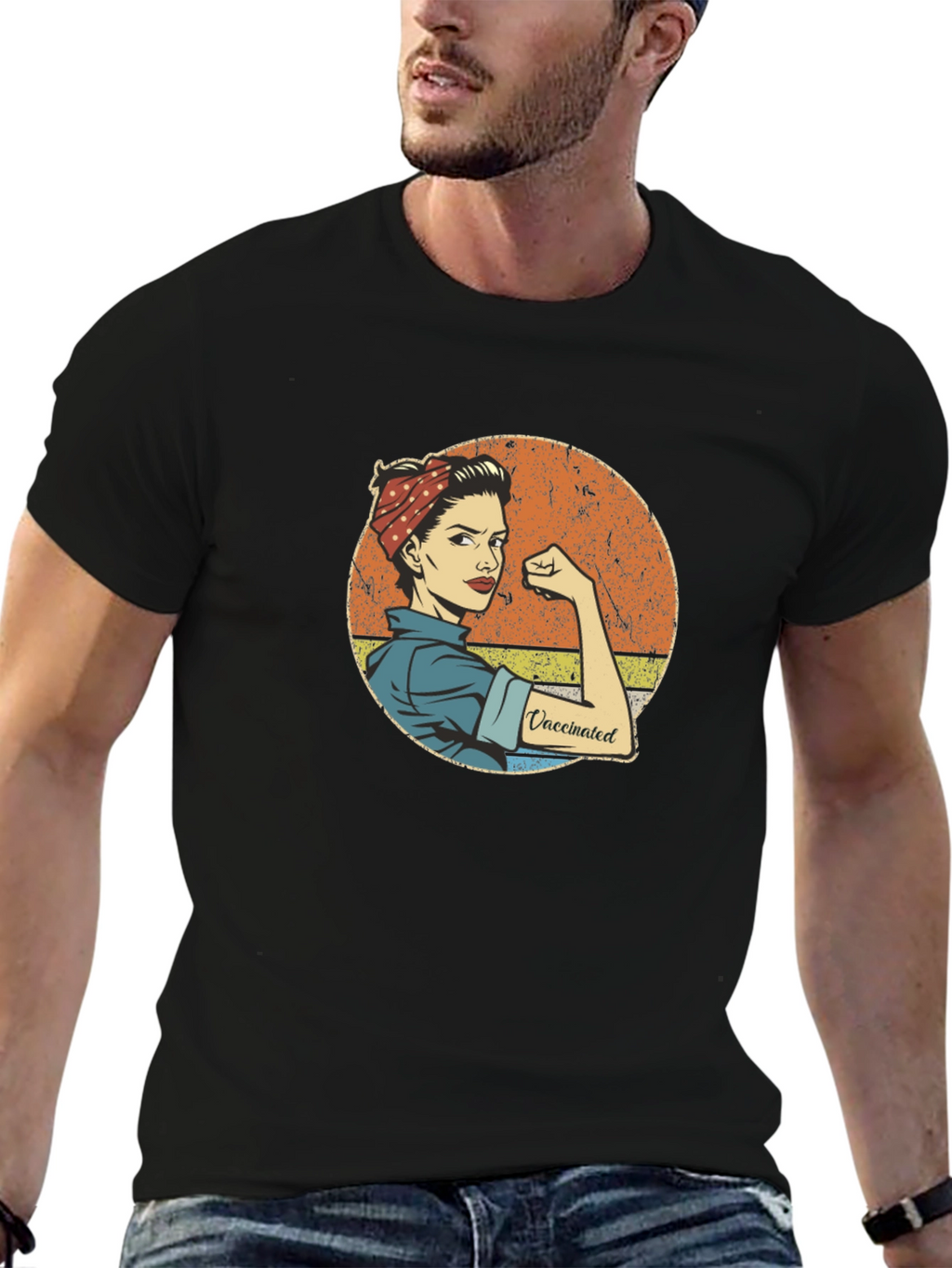 Vaccinated Rosie the Riveter Black T-Shirt