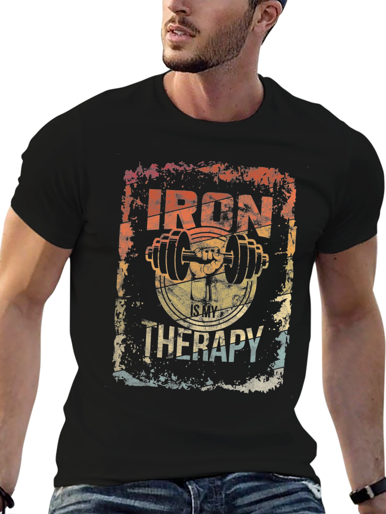 Iron Is My Therapy T-Shirt Gym Workout Tee