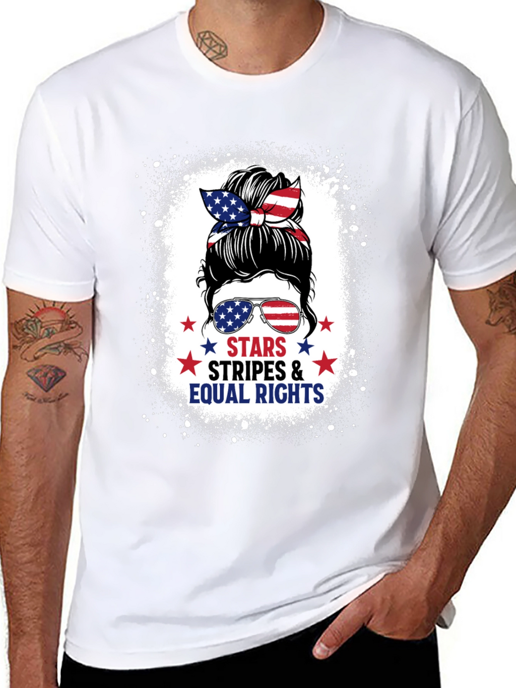 Stars Stripes & Equal Rights Messy Bun T-Shirt