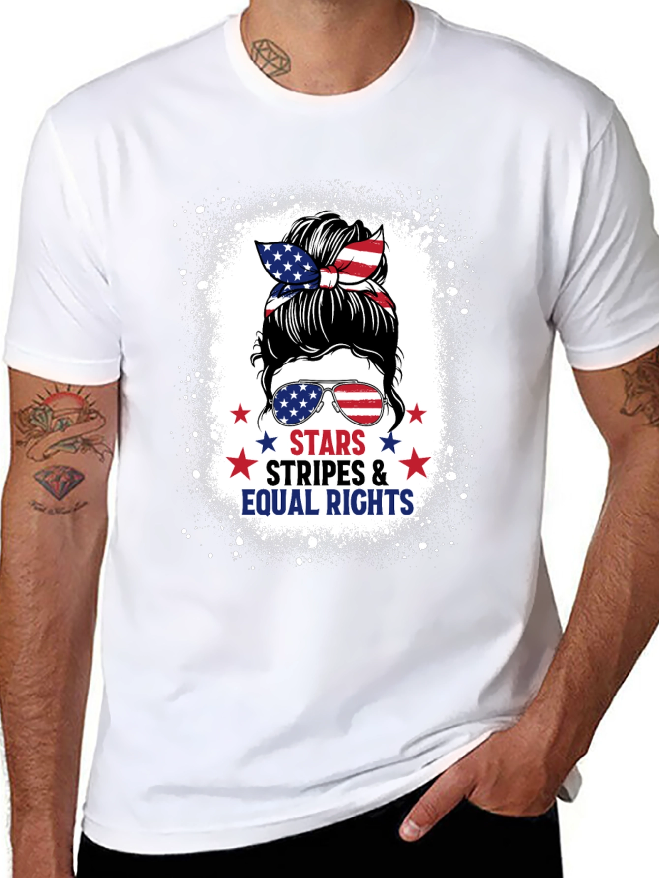 Stars Stripes & Equal Rights Messy Bun T-Shirt