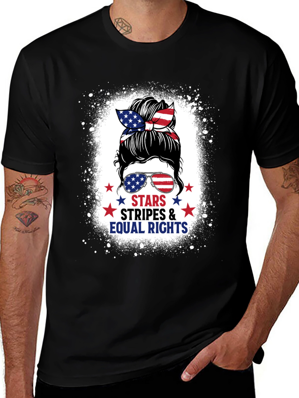 Stars Stripes & Equal Rights Messy Bun T-Shirt