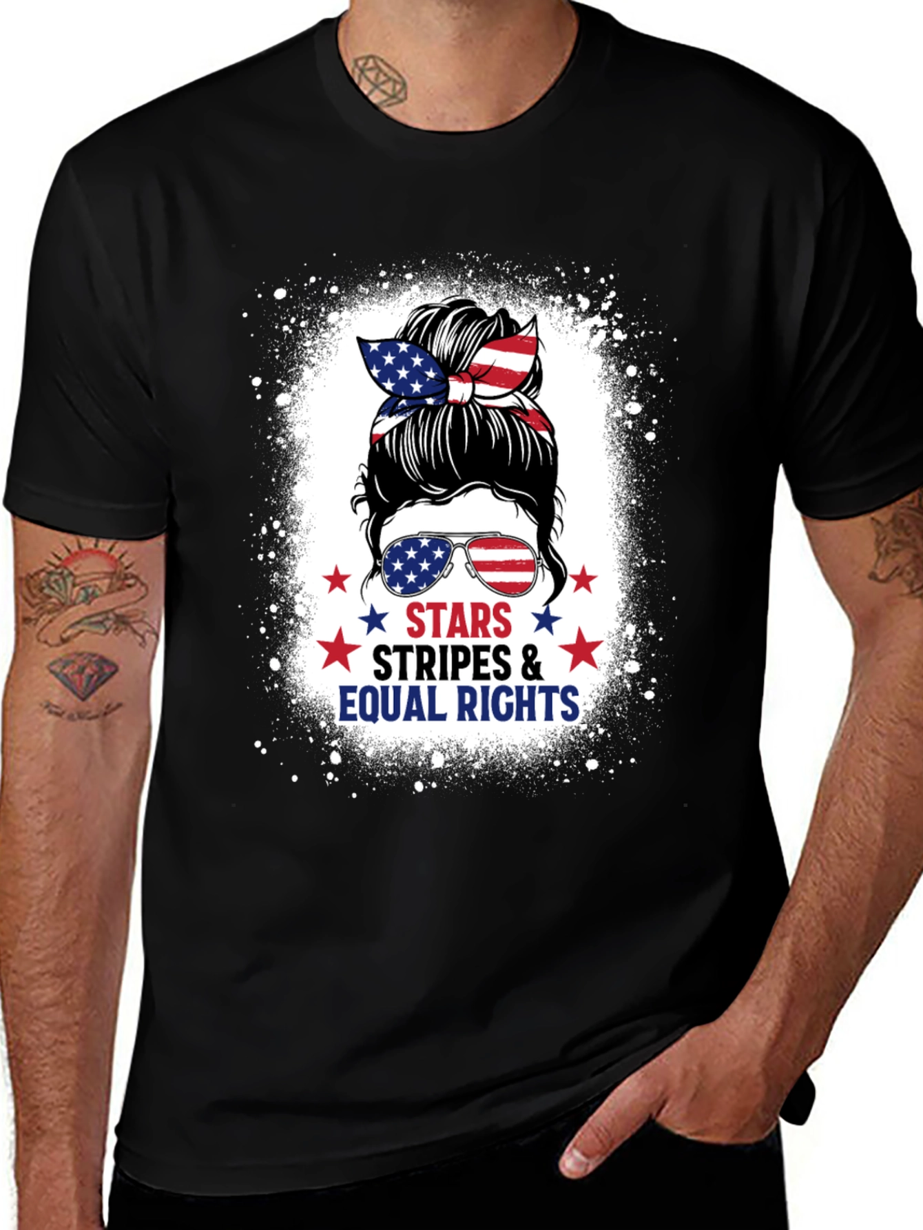 Stars Stripes & Equal Rights Messy Bun T-Shirt