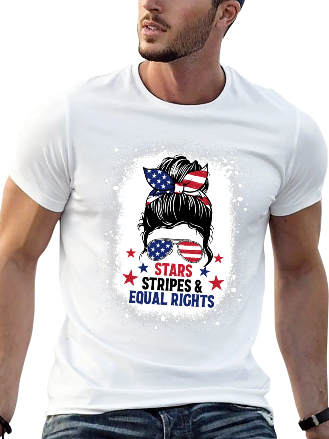 Stars Stripes & Equal Rights Messy Bun T-Shirt