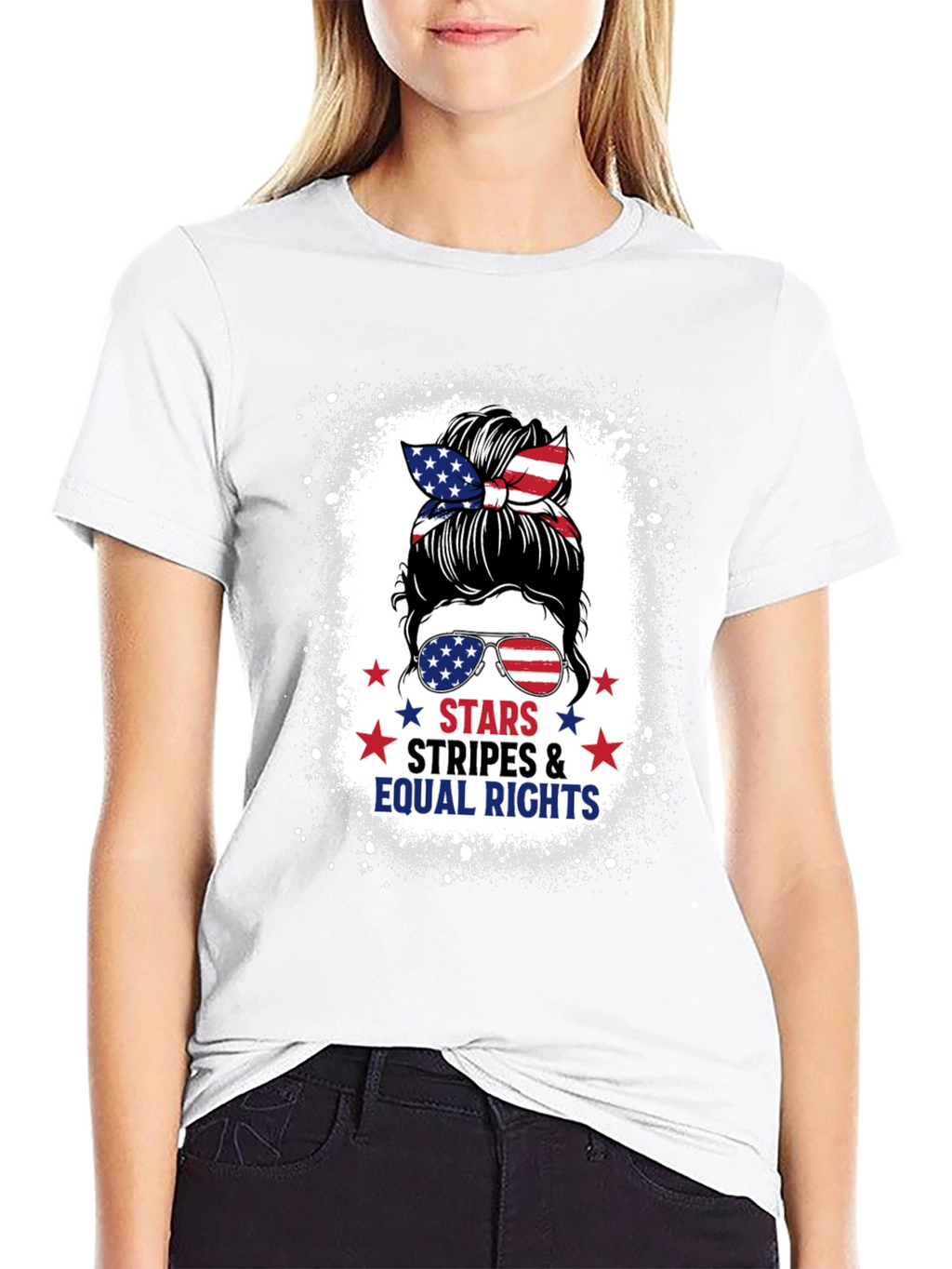 Stars Stripes & Equal Rights Messy Bun T-Shirt