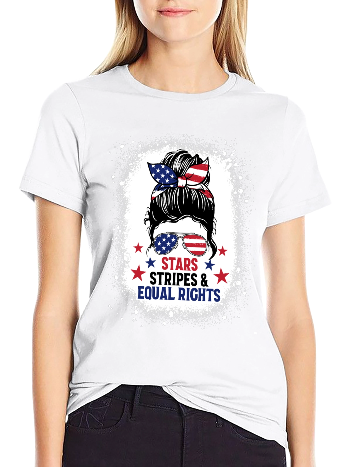 Stars Stripes & Equal Rights Messy Bun T-Shirt