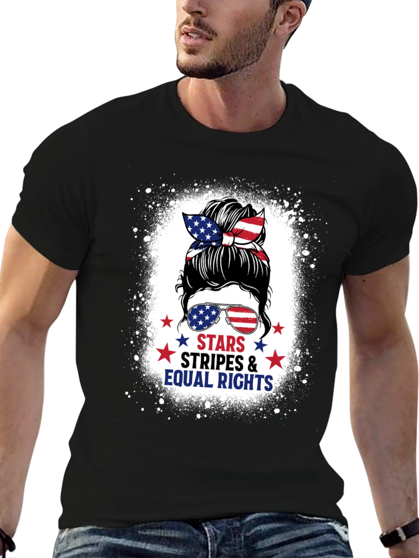 Stars Stripes & Equal Rights Messy Bun T-Shirt