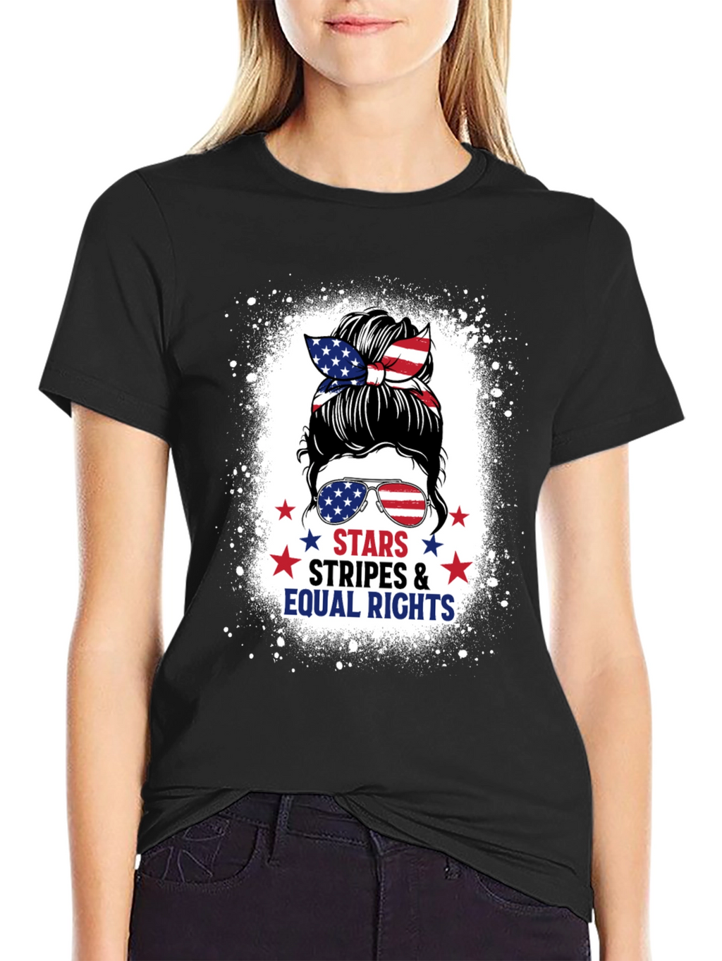 Stars Stripes & Equal Rights Messy Bun T-Shirt
