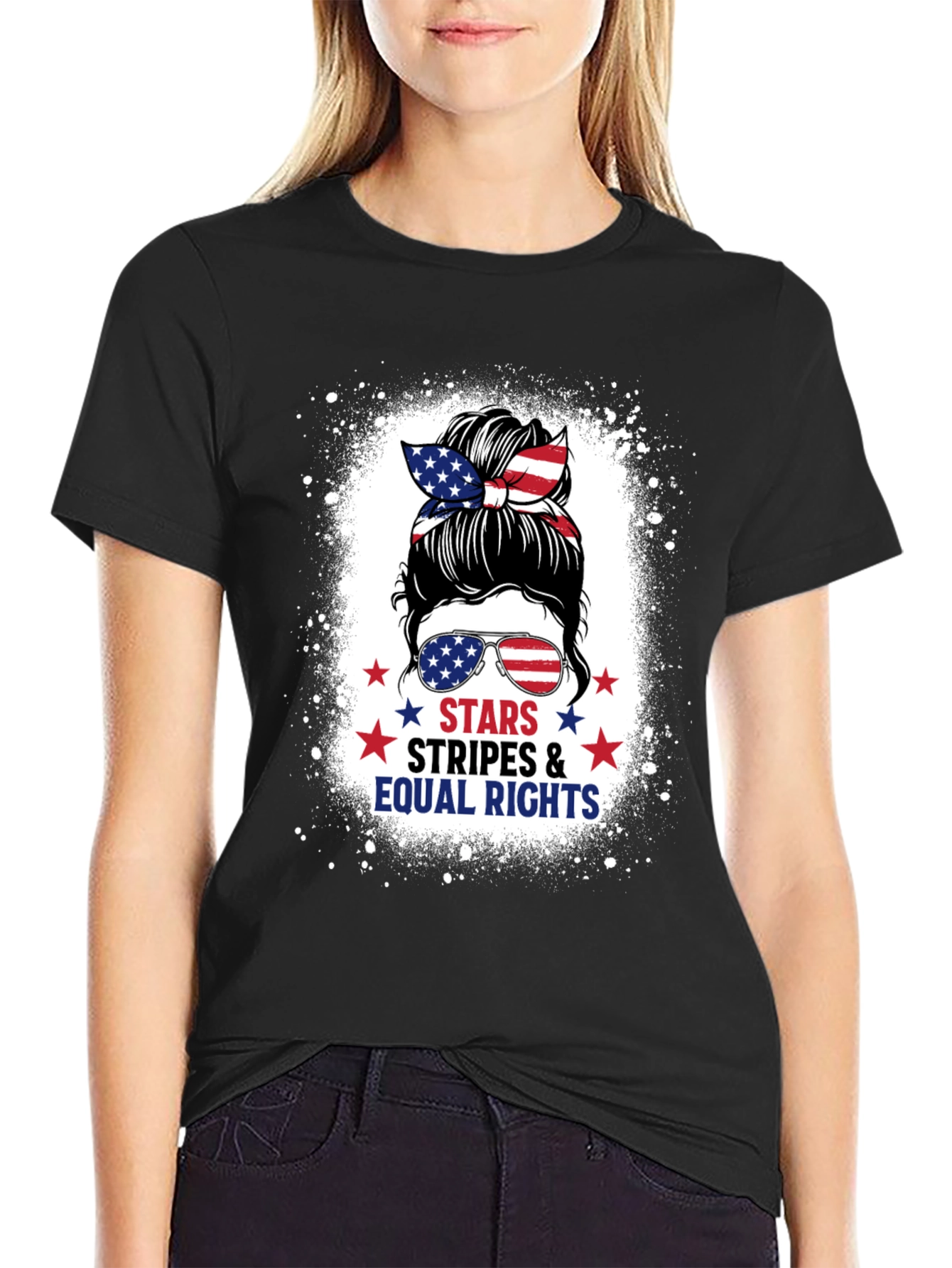 Stars Stripes & Equal Rights Messy Bun T-Shirt