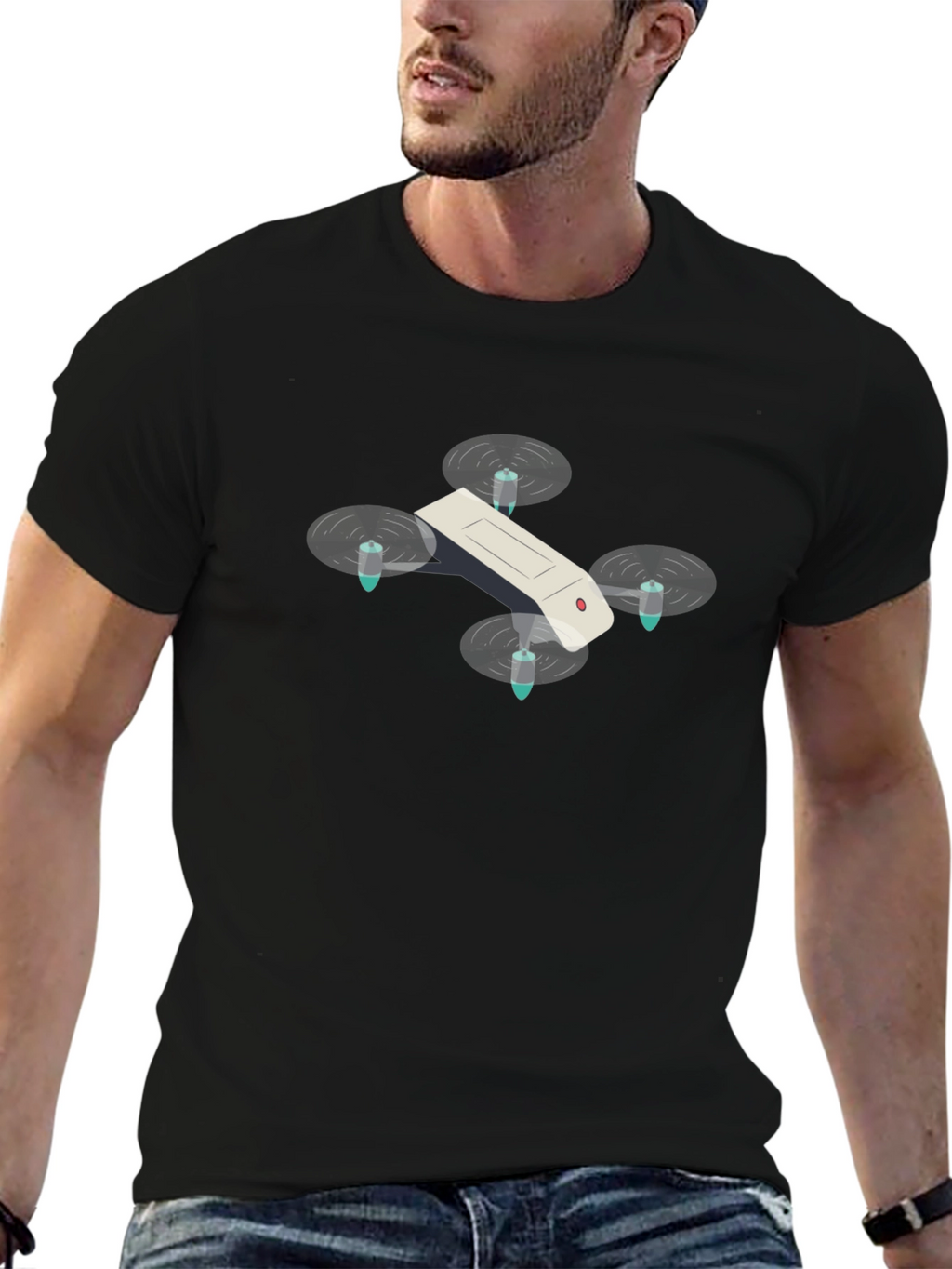 Drone Graphic T-Shirt - Black Cotton Tee