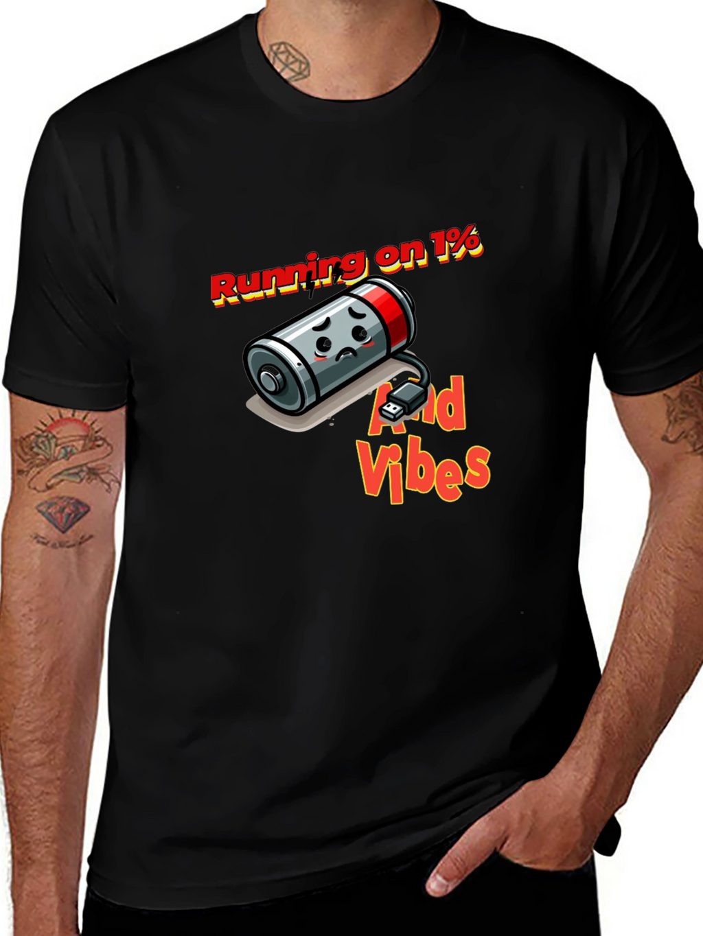Running on 1% and Good Vibes Black T-Shirt