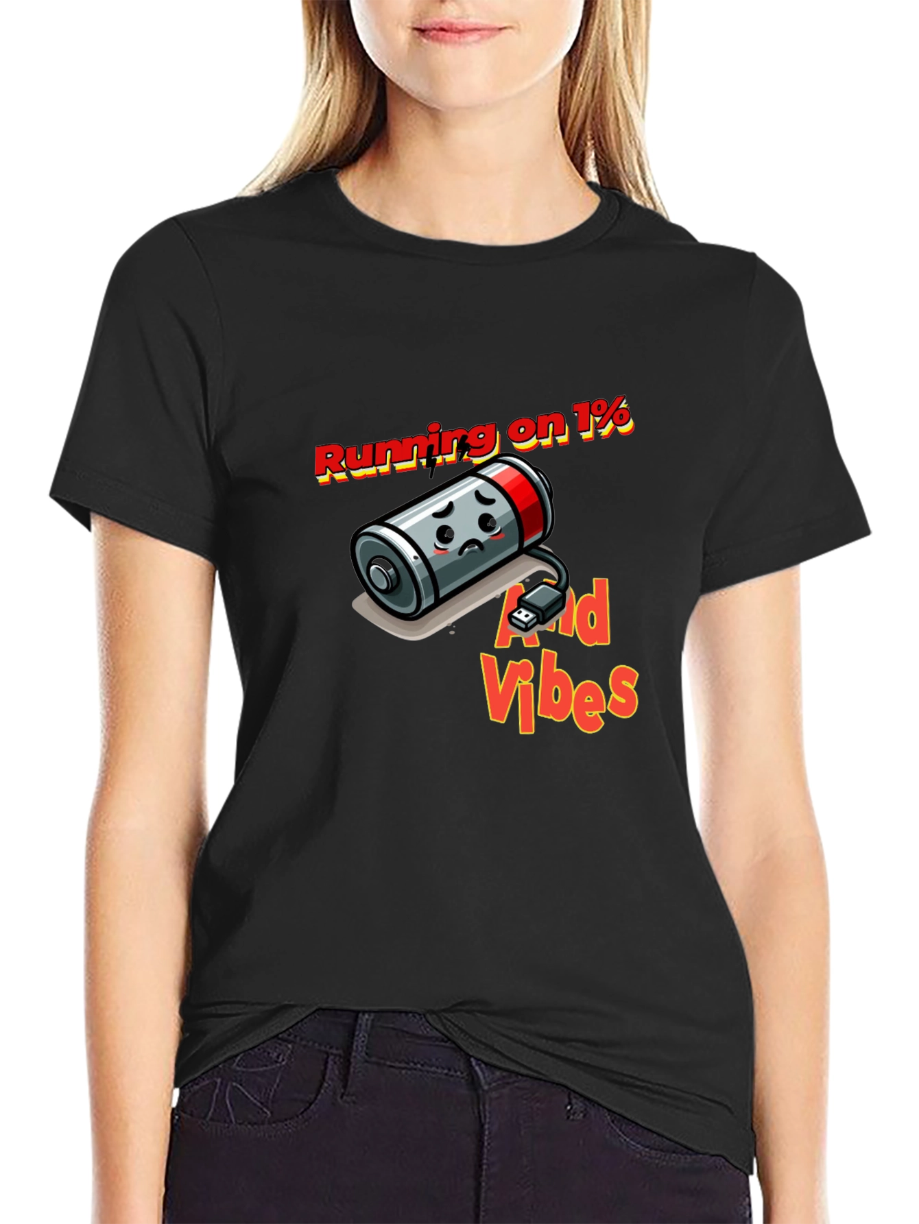 Running on 1% and Good Vibes Black T-Shirt