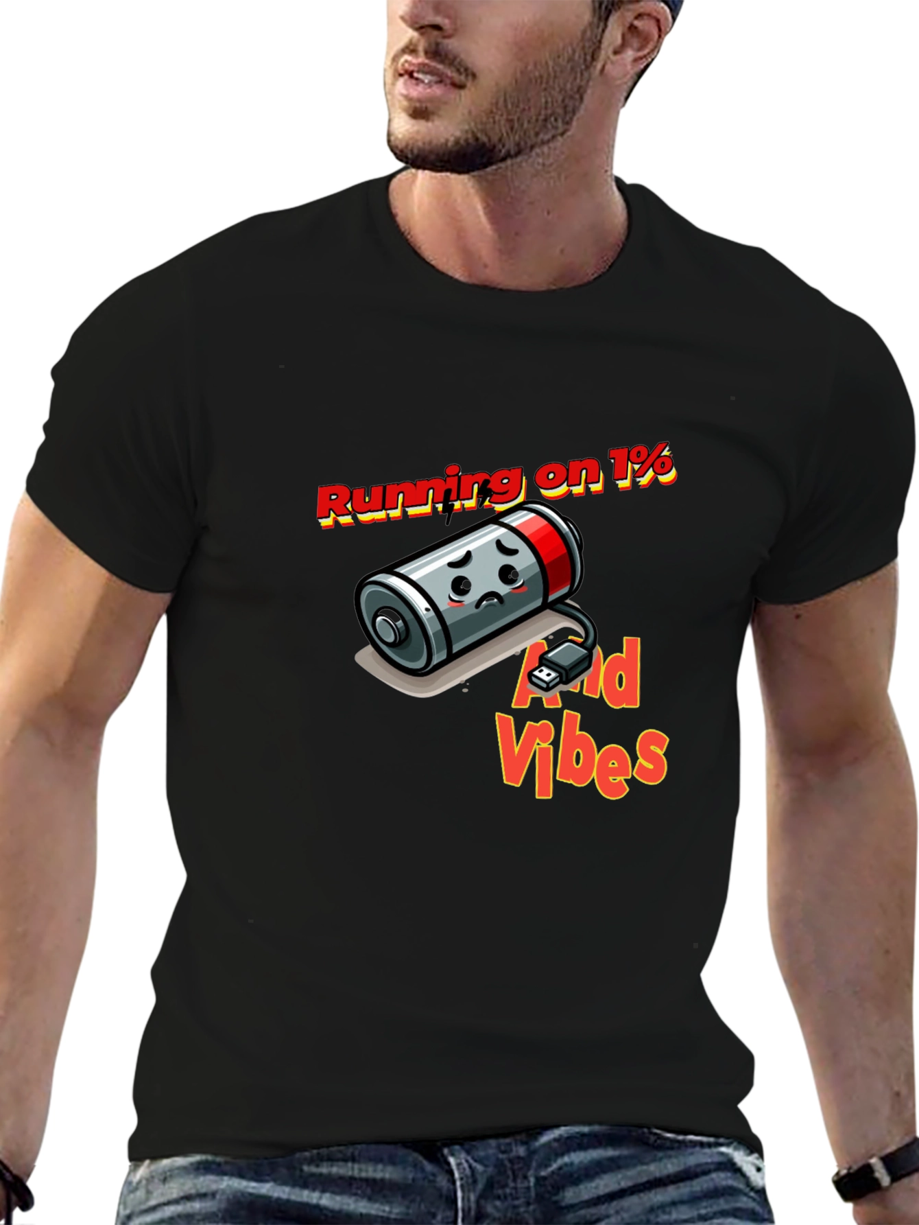 Running on 1% and Good Vibes Black T-Shirt