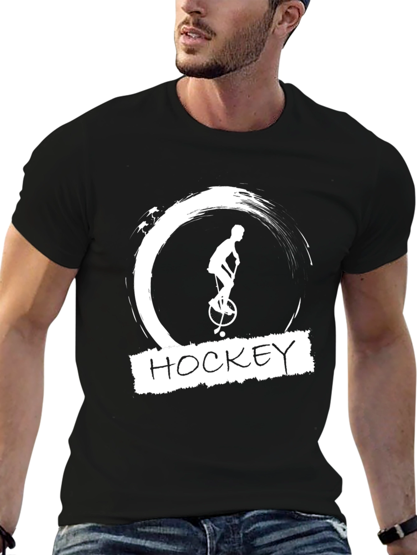 Hockey Unicycle Graphic Tee - Unique Black T-Shirt