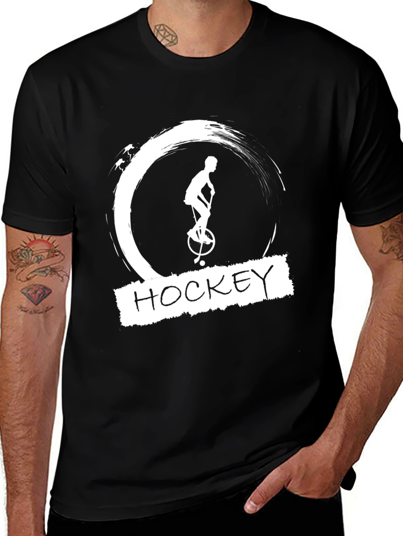 Hockey Unicycle Graphic Tee - Unique Black T-Shirt