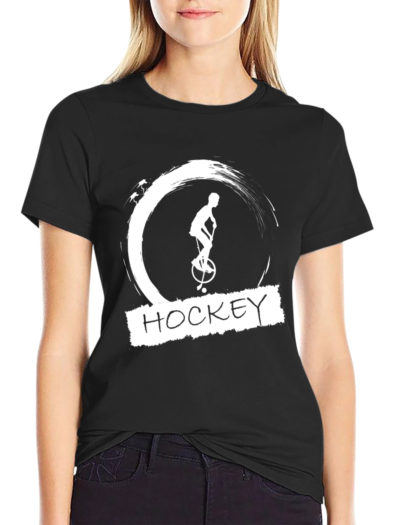 Hockey Unicycle Graphic Tee - Unique Black T-Shirt