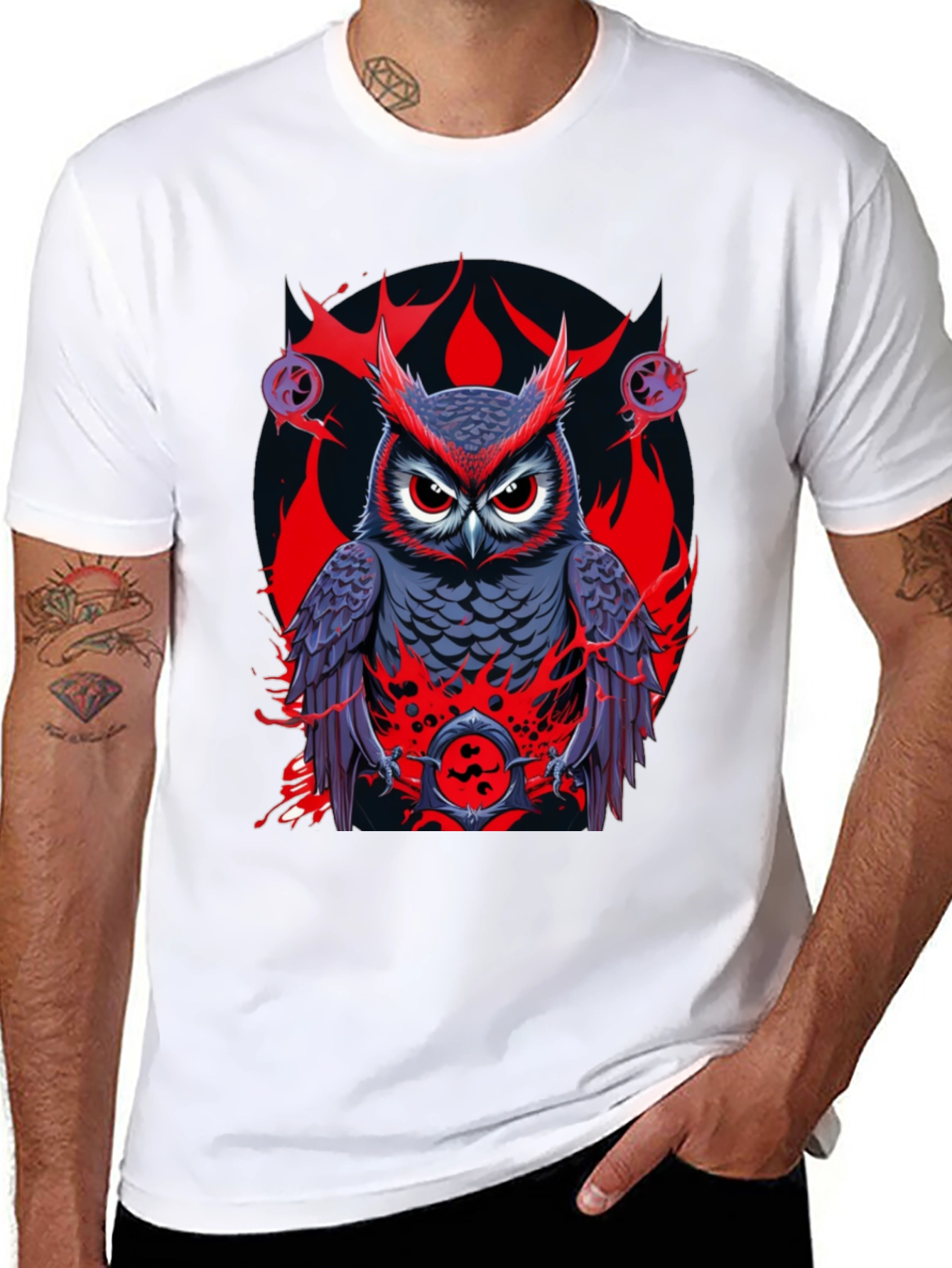 Owl Graphic Print Tee - Mens Black T-Shirt
