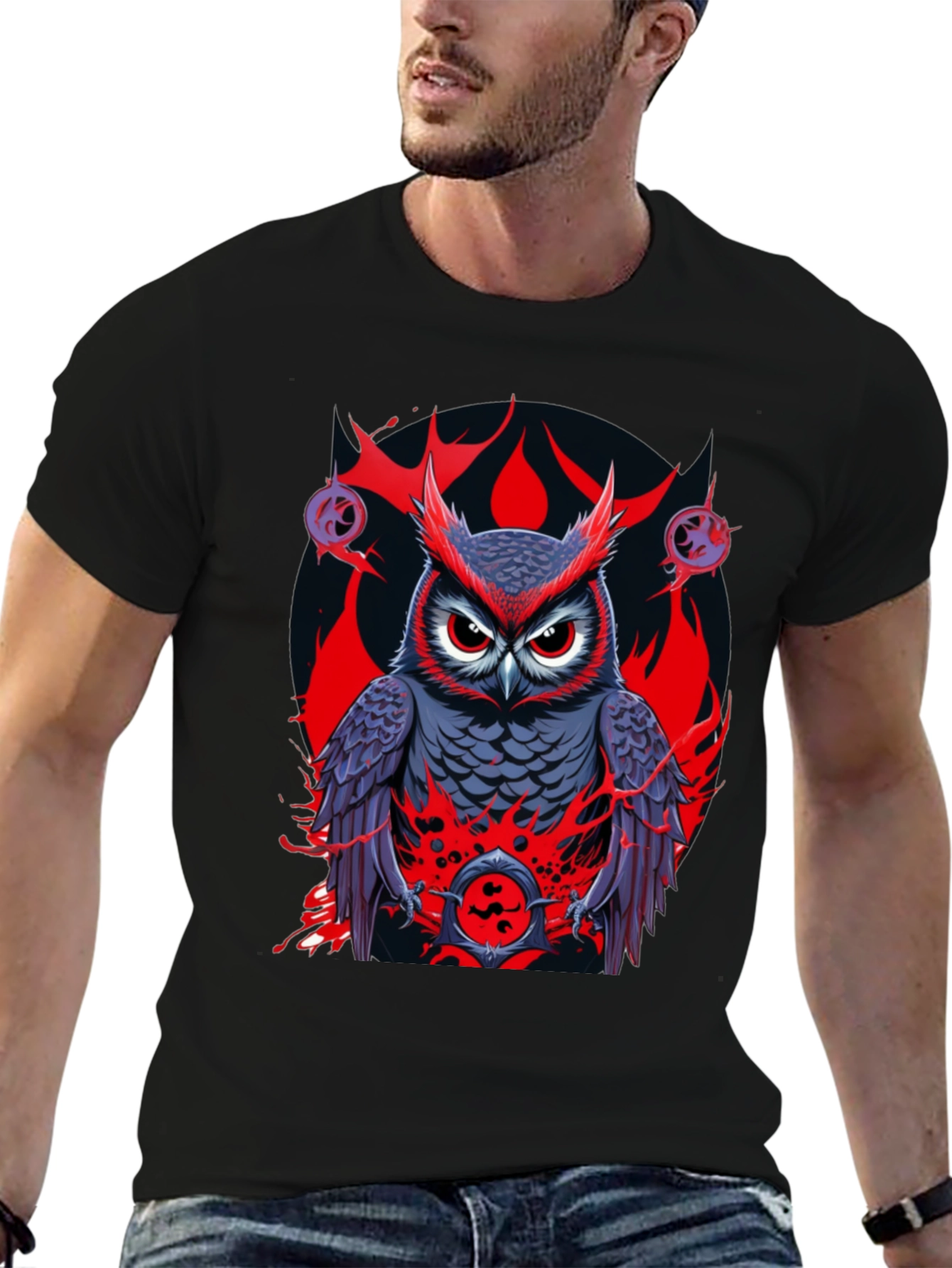 Owl Graphic Print Tee - Mens Black T-Shirt
