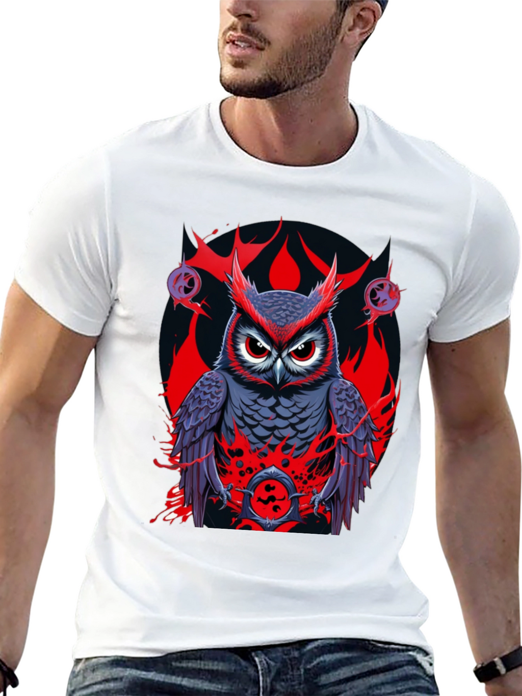 Owl Graphic Print Tee - Mens Black T-Shirt