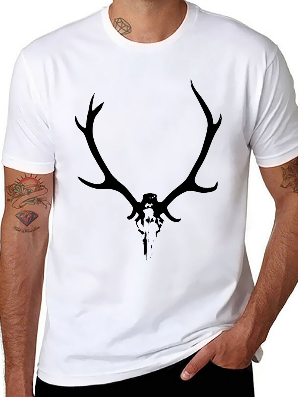 Black Deer Skull Graphic Tee