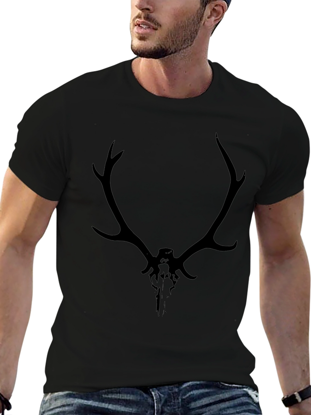 Black Deer Skull Graphic Tee