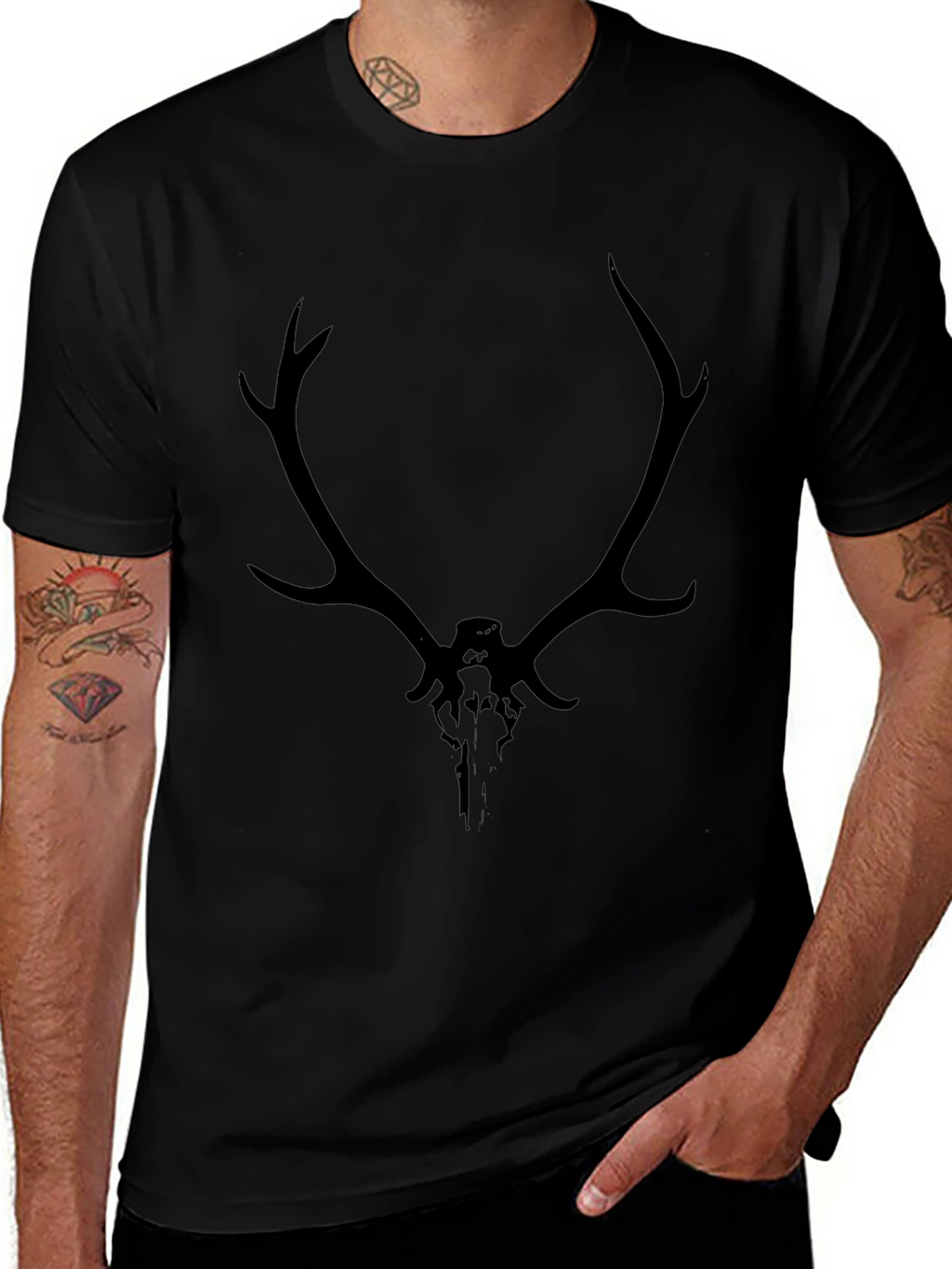 Black Deer Skull Graphic Tee
