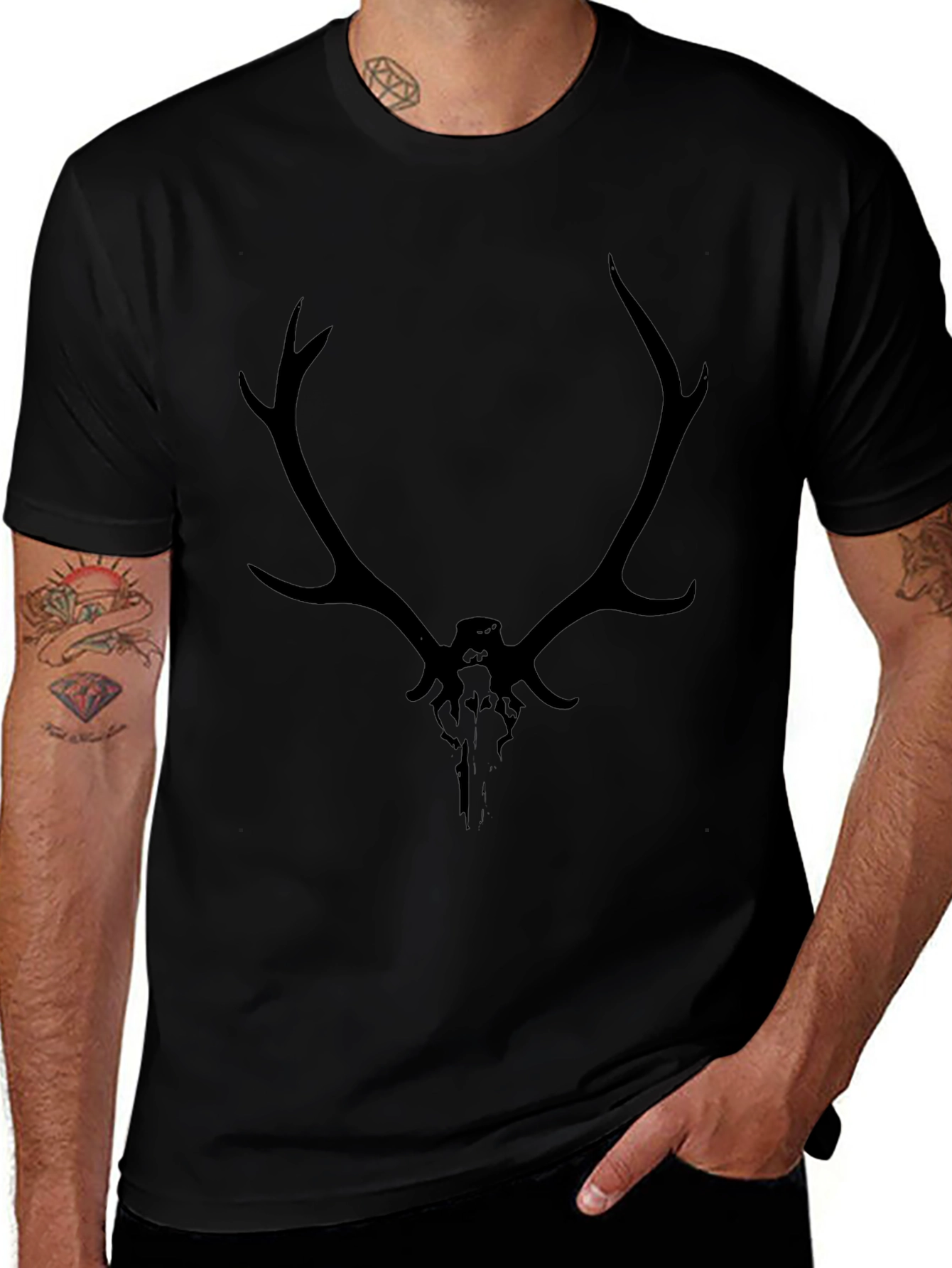 Black Deer Skull Graphic Tee