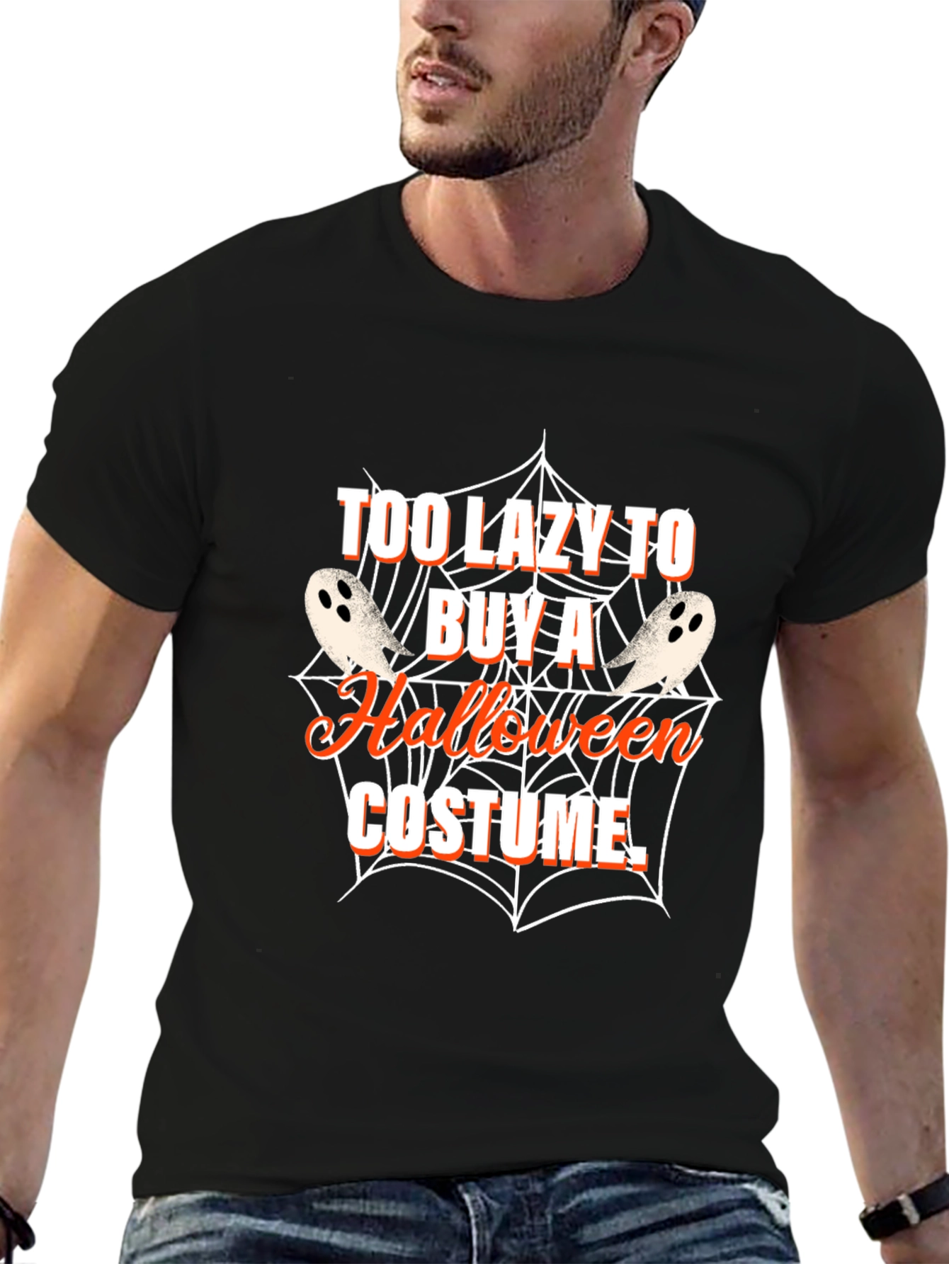 Funny Halloween Costume Tee - Too Lazy Ghost Web T-Shirt