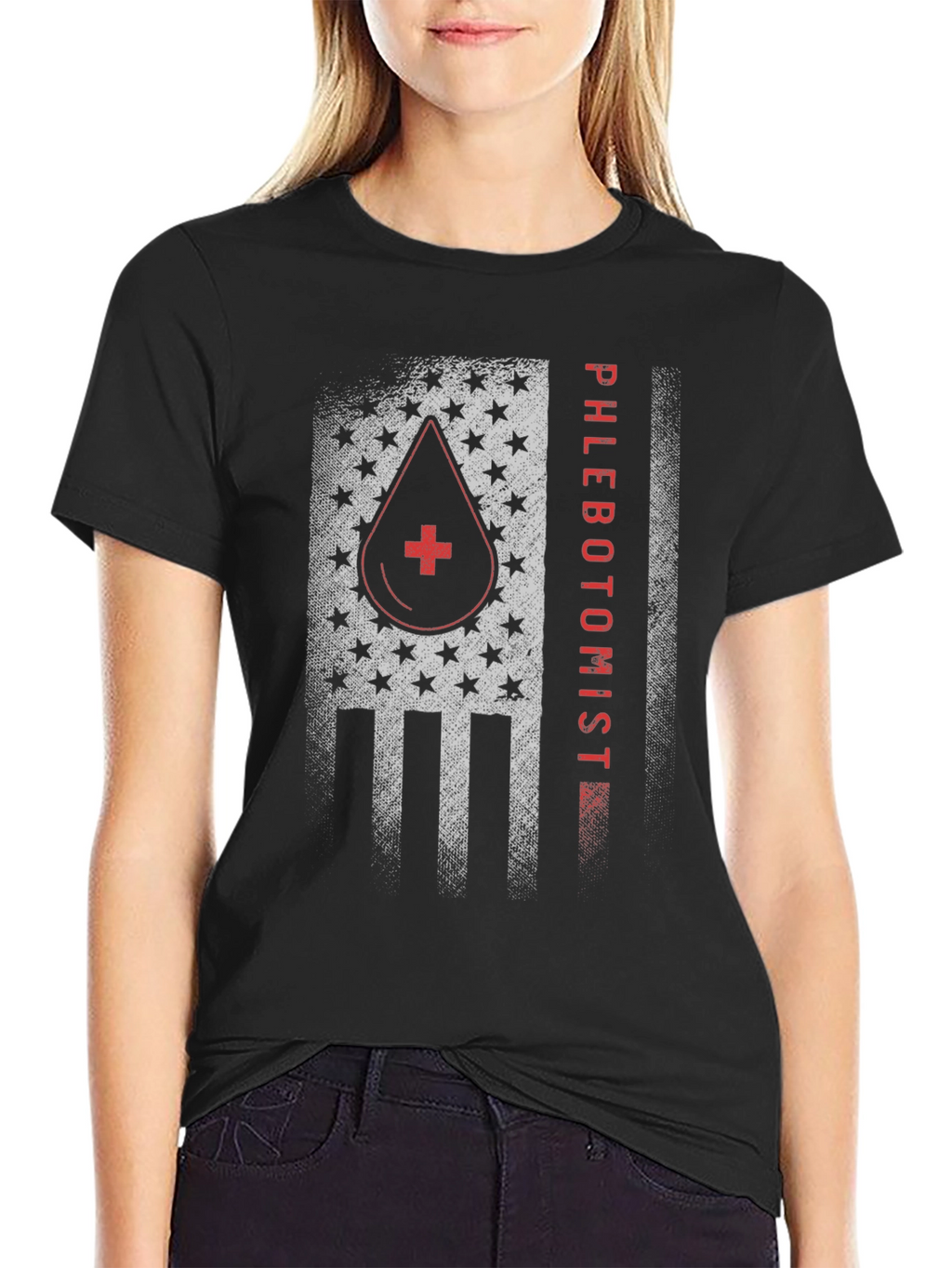 Phlebotomist American Flag Graphic T-Shirt